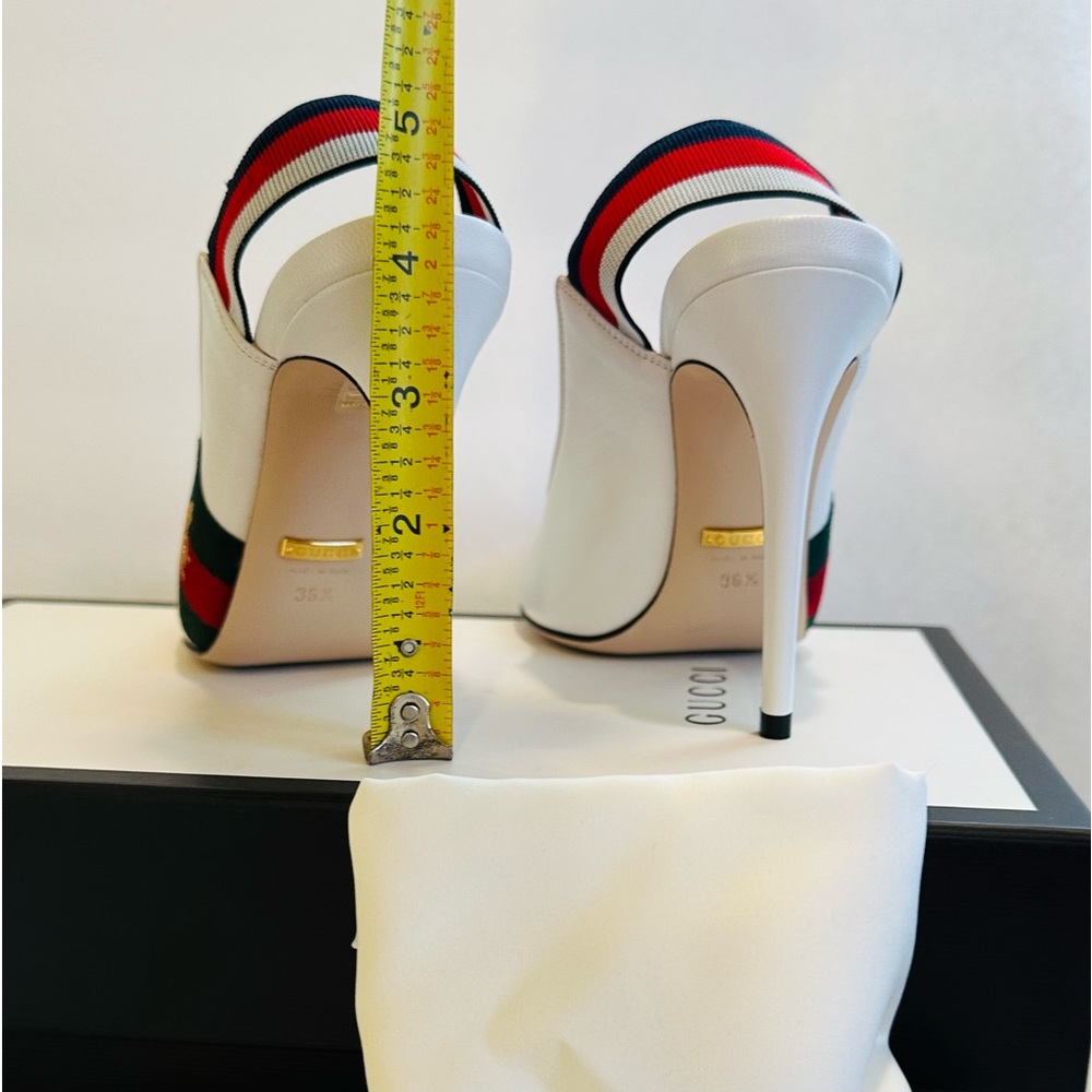 Gucci Sylvie Leather Slingback Pumps with Bee in White 36.5 - Picture 12 of 16
